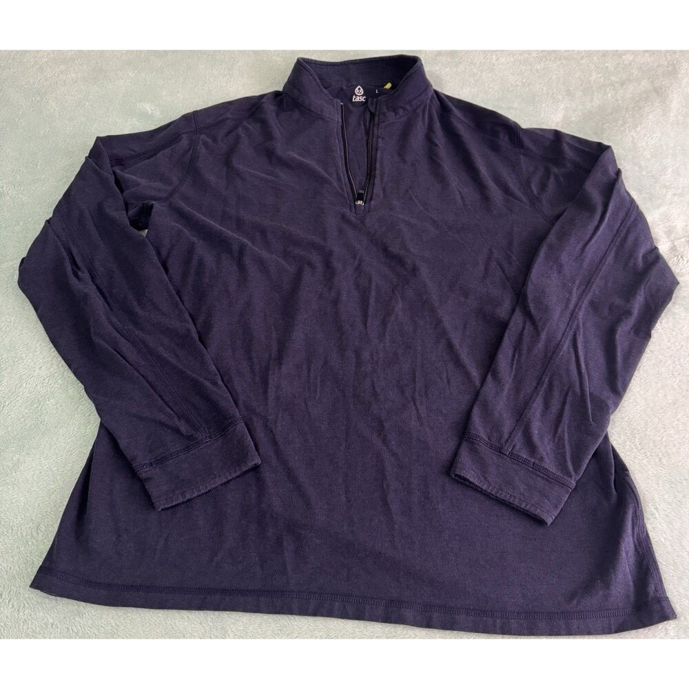Tasc Performance Pullover Mens Large Blue 1/4 Zip Long Sleeve Bamboo Top Gym